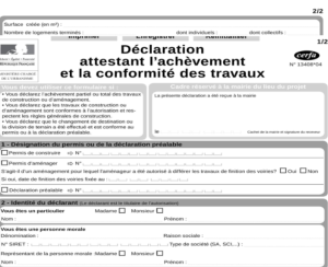 Déclaration achèvement travaux
