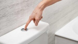 Bouton de la chasse d'eau sur les toilettes